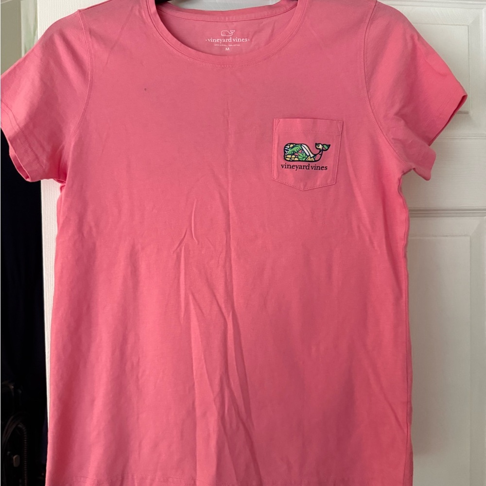 Vineyard Vines Pink Tee with Green Whale Logo